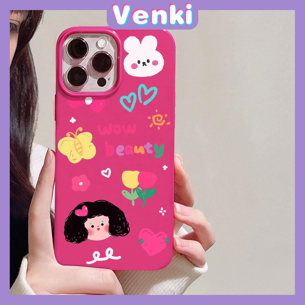 VENKI - For iPhone 11 iPhone Case Red Glossy TPU Soft Case Shockproof Protection Camera Cute Curly Hair Girl Compatible with iPhone 14 13 Pro max 12 Pro Max xr xs max 7Plus 8Plus