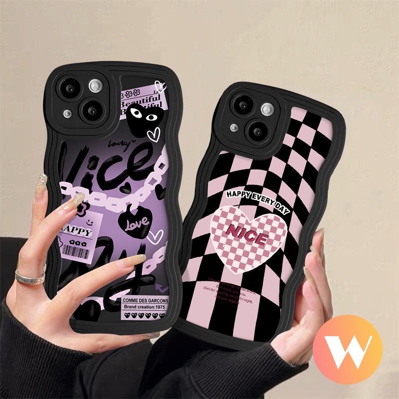 Untuk Redmi Note11 9s 9 10 Pro 10s 11s 8 Redmi A1 9T 9A 9C 10 10C A1+12C 9 10A Mi 11T Pro POCO M3 NFC Pro X3 Wavy Edge Soft Tpu Ins Fashion Cool Checkerboard Nice Love Case Hati