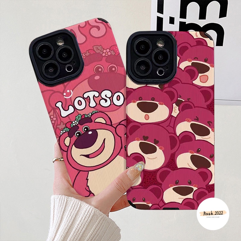 Casing Ponsel Silikon Tekstur Kulit Mewah Lembut Kompatibel Untuk iPhone 7Plus 8Plus 11 Pro MAX XR 12 13 14 Pro MAX X XS MAX Lovely Kartun Cute Manyo Strawberry Bear Shockproof Cover