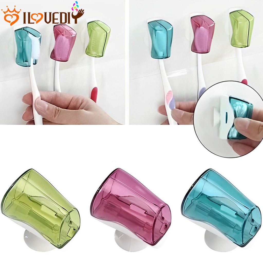Penutup Sikat Gigi Dengan Suction Cup Portable Toothbrush Head Case Pelindung Tahan Debu Tahan Air Tooth brush Box Rack Wall Mounted Toothbrush Holder