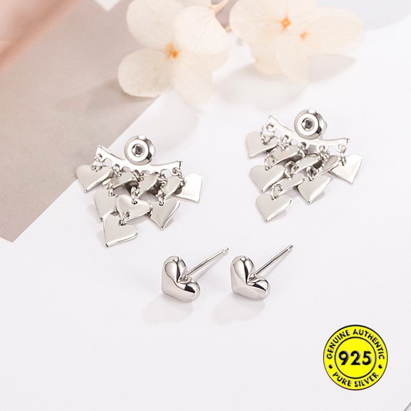 Anting Rumbai S925 Silver Berbentuk Hati Dua Cara Memakai U1809