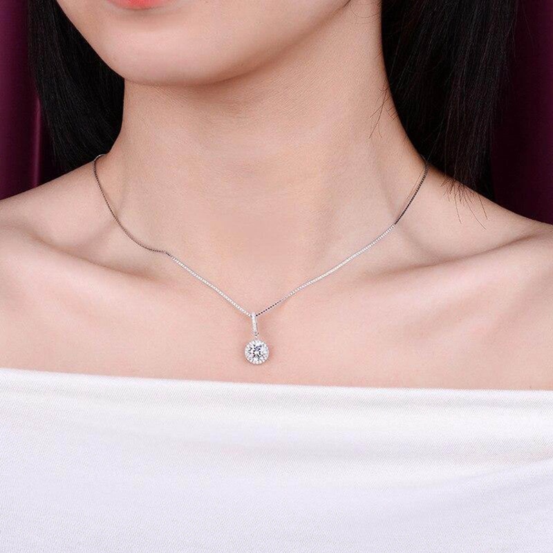 Kalung Pernikahan Pengantin Sederhana Dan Elegan Warna Perak Brilliant Cubic Zirconia Pendant Necklace Perhiasan Wanita Serbaguna