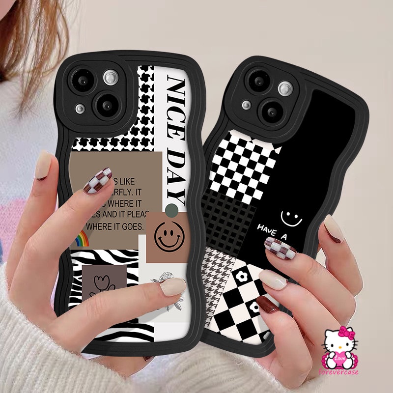 For Infinix Hot 20s 8 11s 20 10s 10Lite 12 Pro 12i 9 10 Hot 11 9 10 12 Play Note 10 Pro 12 G96 Smart 6 5 4 Plus Smiley Houndstooth Diamond Lattice Splicing Pattern Wavy Edge Case