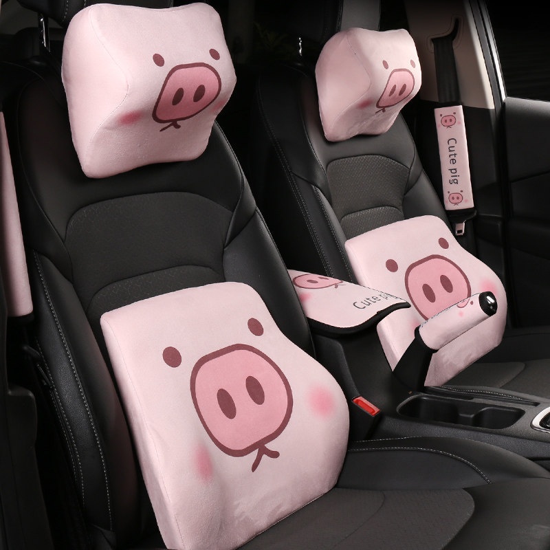 Car cartoon Dingdang cat headrest lumbar support, car cute pink pig pillow lumbar support, Bantal Kursi Mobil headrest Bantal Pelindung Leher