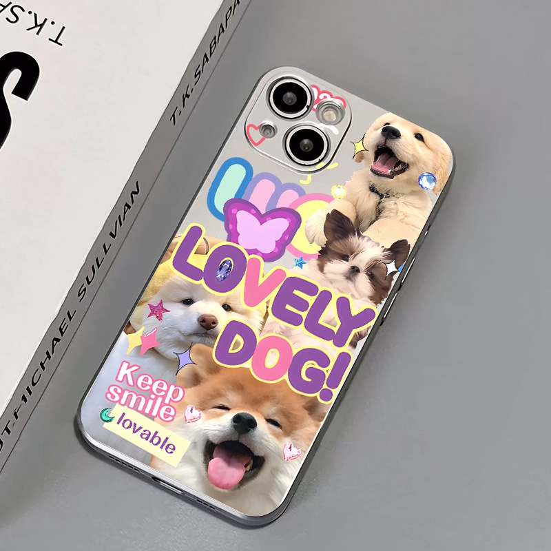 IPHONE Lovely Dog Soft Phone Case Kompatibel Untuk Iphone14 13 12 Pro Max 11 XS XR X8 7 6S Plus Casing Mini Electroplate TPU Silikon Shockproof Cover