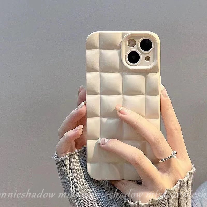 Casing Kotak Periksa Stereoskopik Mewah Simple Vintage Kompatibel Untuk iPhone 7Plus 8Plus 11 12 13 14 Pro MAX 6 6s 7 8 Plus XR X XS MAX SE 2020 Warna Permen Soft Matte Phone Cover