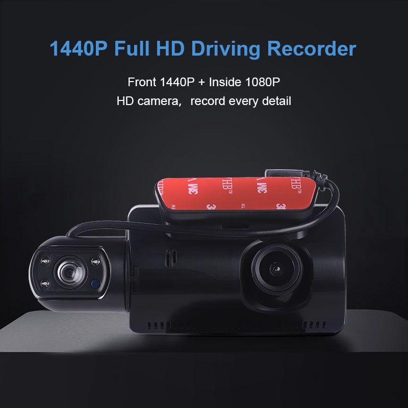 Dash Cam Mobil 1440p Dual Lens Front Inner Night Vision 3&quot; Ips Screen G-sensor 170°angle Loop Recording