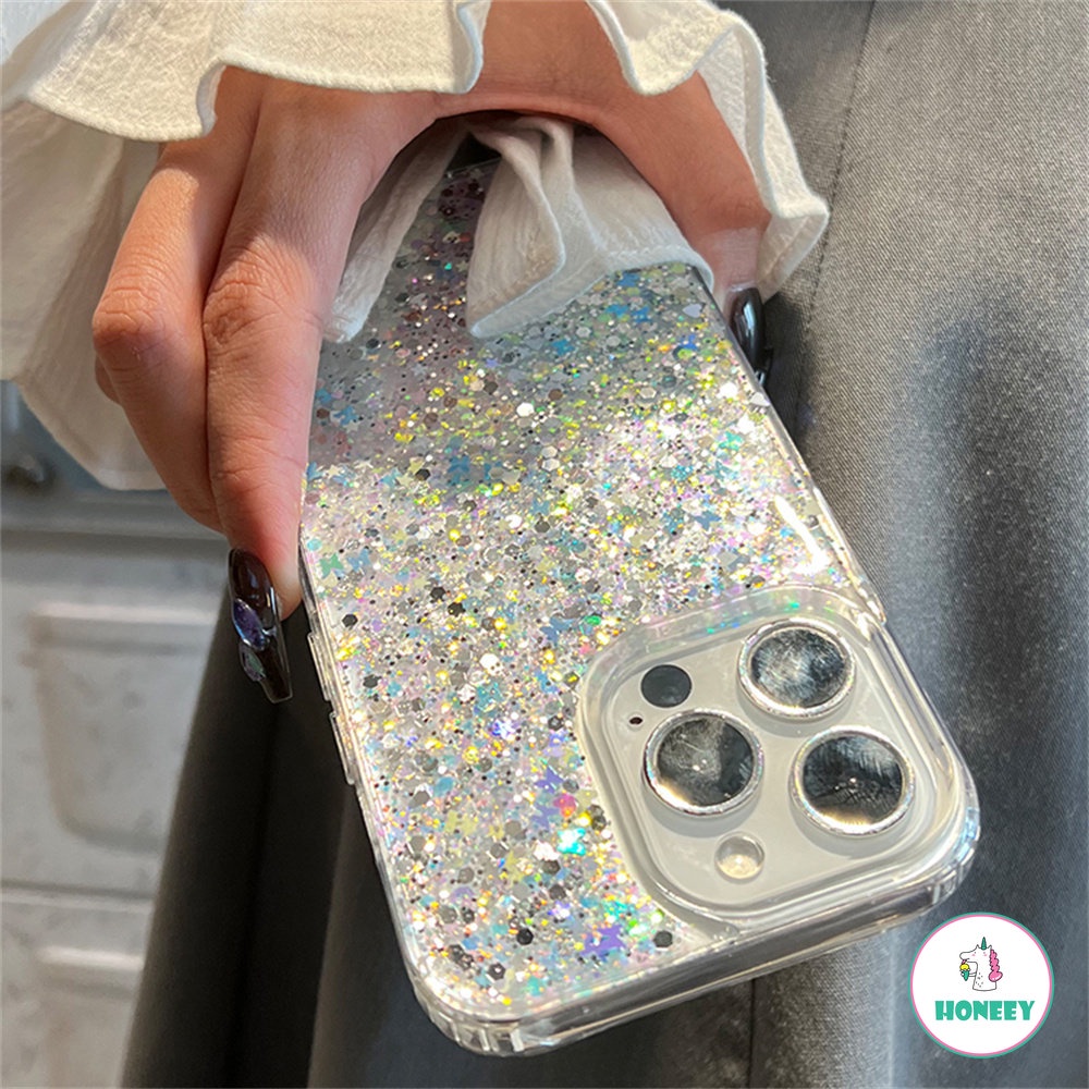 IPHONE Case Iphone14 Silver Foil Glitter Payet Case Kompatibel Dengan Iphone14 13 12 11 Pro Max Anti-Slip Bumper Lembut TPU Penutup Belakang