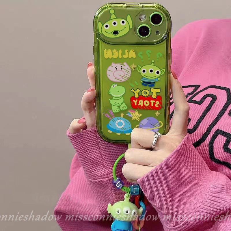 Toy Story Lucu Alien Strawberry Bear Losto Case Untuk Oppo A15 A57 A5s A12 A15s A9 A5 A7 A3s A53 A33 F9 A77 A77s A12E A31 A35 Kreatif Flip Make Up Cermin Soft Cover Dengan Boneka 3D