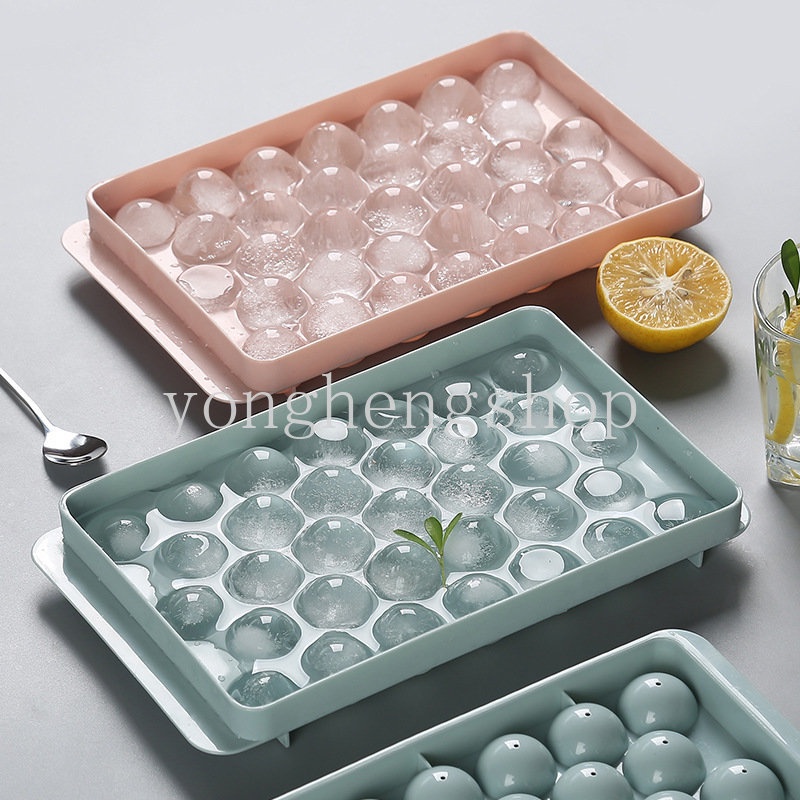 33kisi Cetakan Es Bola Bulat 3D Dengan Penutup DIY Buatan Sendiri Ice Cube Tray Untuk Cocktail Whiskey Minuman Dingin Bar Pesta Supply Alat Pembuat Es Gadget Dapur