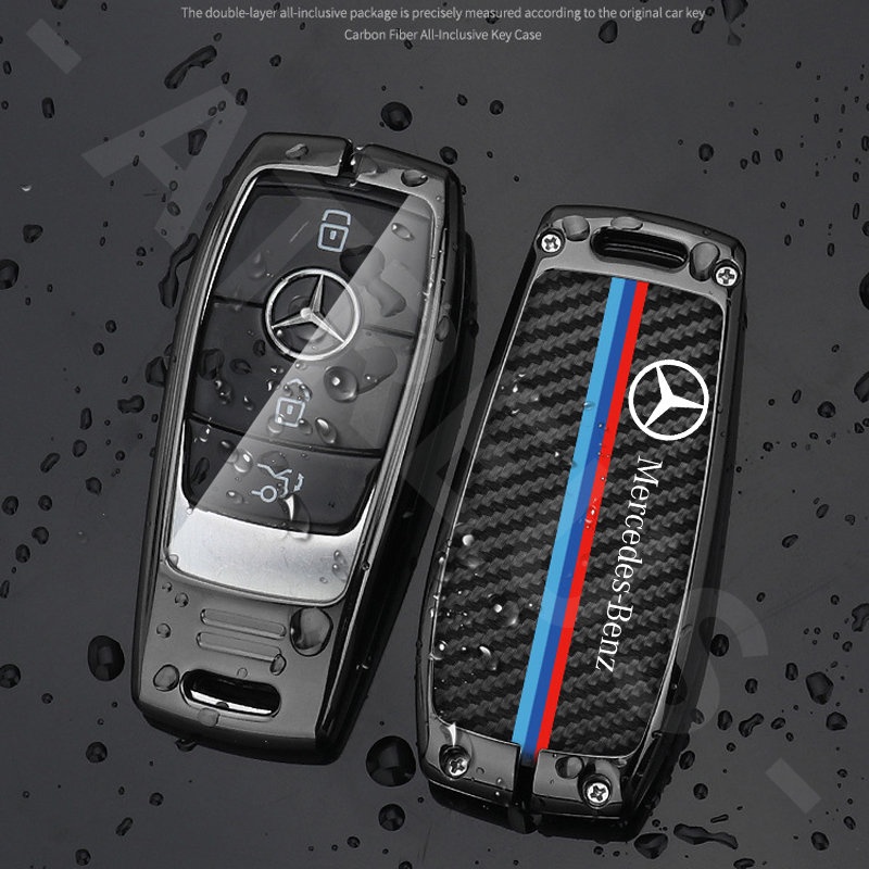 Mercedes Benz Zinc Alloy Bungkus Penuh Case Kunci Mobil Cover Serat Karbon Kulit Smart Key Protector Untuk EQE EQC W207 W211 W205 W212 W204 W220 W206 W124 W213 W218 W222