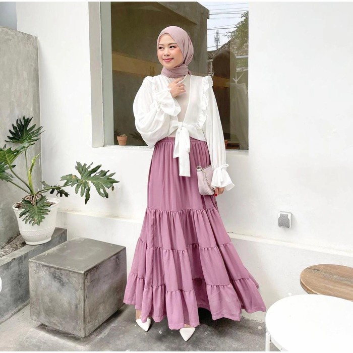 Rok Panjang Ellen Skirt Bawahan Wanita Remaja Panjang Fashion Muslim - Black