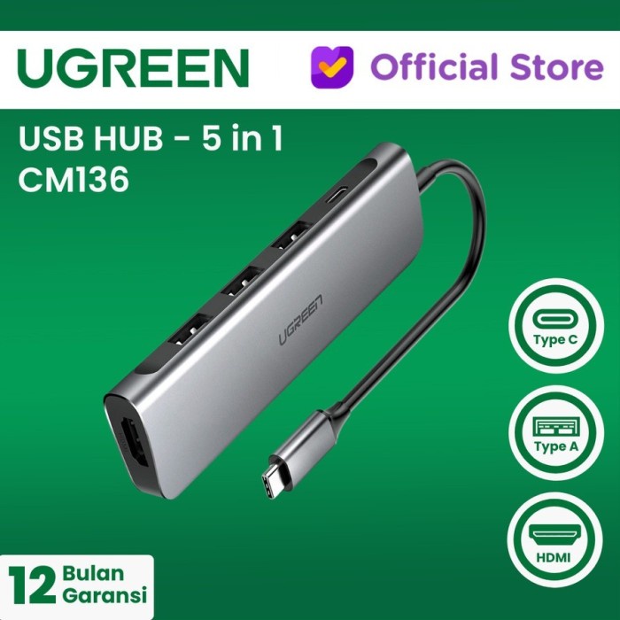 Usb c 5 in 1 TO 3 PORT HUB 3.0 HDMI 4K VIDEO ADAPTER PD MULTI UGREEN