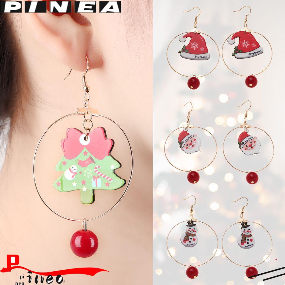 Nanas 1pasang Natal Hoop Besar Liontin Anting Kreatif Fashion Perhiasan Multicolor Aksesoris Telinga Menjuntai Anting-Anting