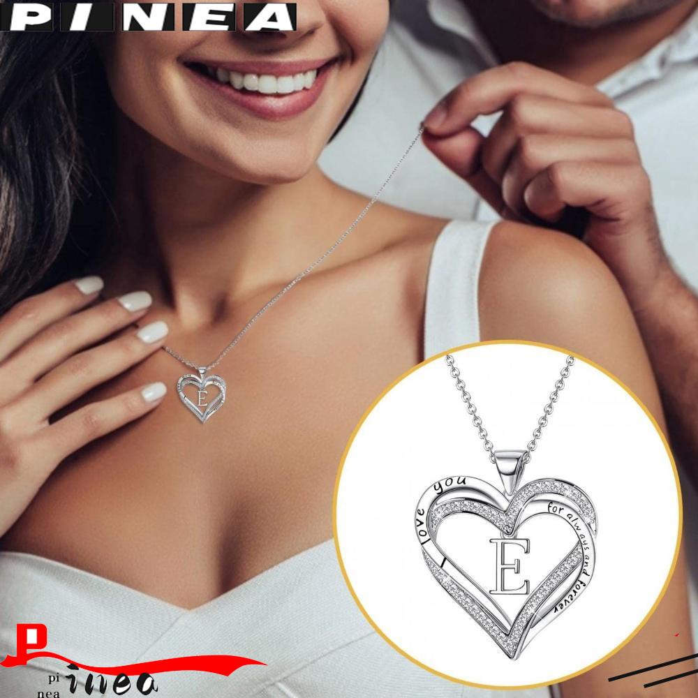 Kalung Hati Nanas Untuk Wanita Hadiah Dainty Inisial Cubic Zirconia Silver Plated Heart Pendant Necklace