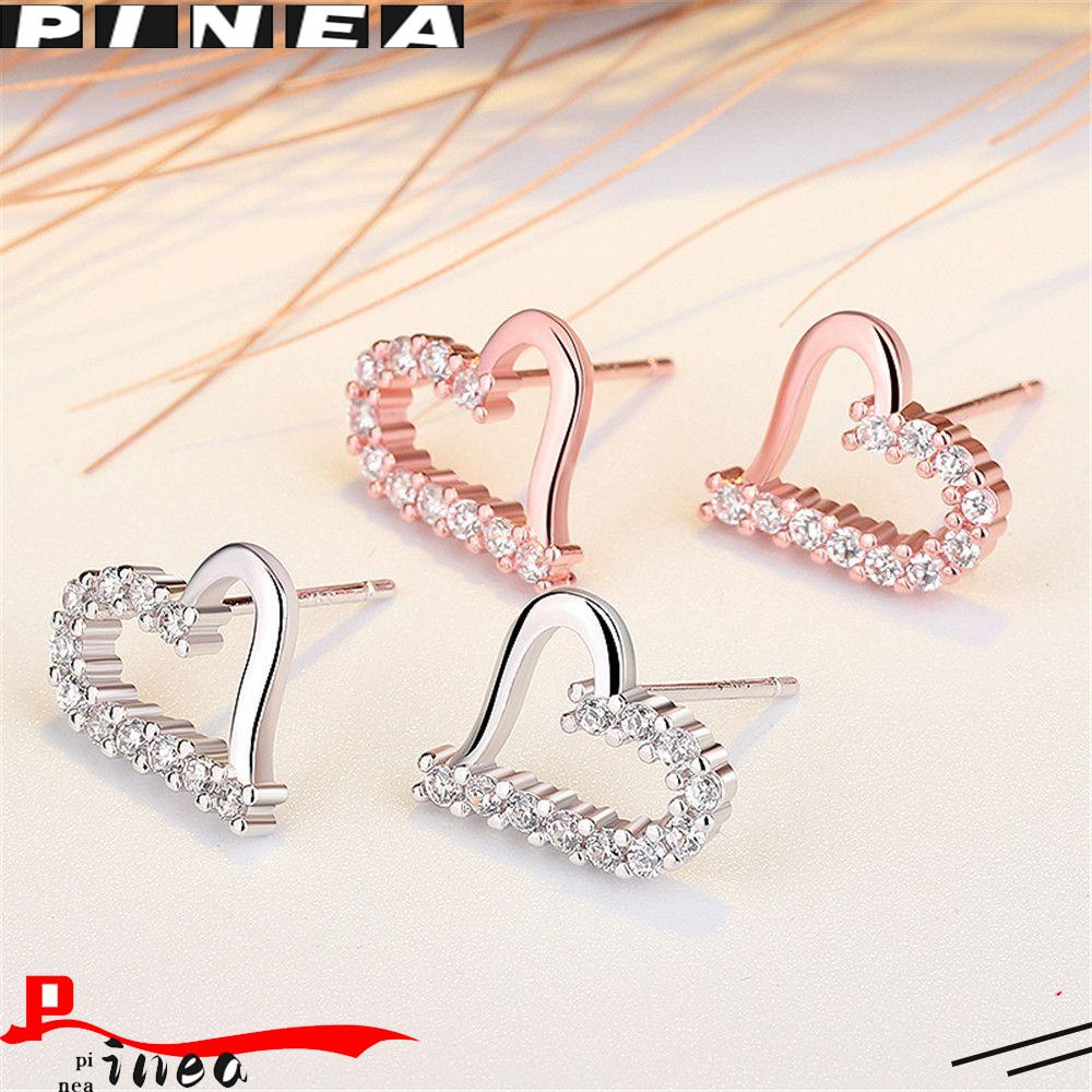 Anting Hati Nanas Wanita Gadis Perhiasan Pengantin Zirkon Anting Kristal