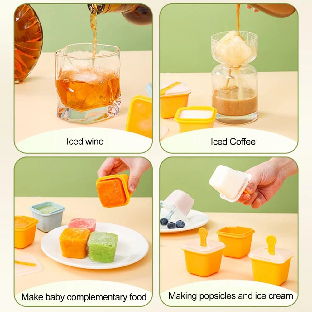 Cetakan Es Loli DIY Mudah Demoulding Tahan Lama Dengan Tongkat/1Rongga Ice Pop Maker/Reusable Jelly Pudding Mold with Lid/Popsicles Tray Holder/Perlengkapan Dapur