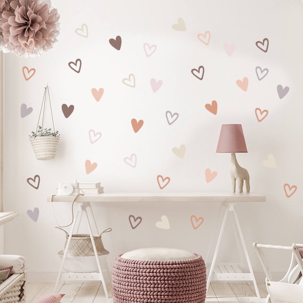 Lucu Kelinci Merah Muda Cinta Balon Poster Stiker Dinding/Kartun Bercahaya Bulan Bintang Awan Poster Mural/Non-Tinching Self-adhesive PVC Bunny Decals Wall/Anak-Anak Dekorasi Kamar Mural