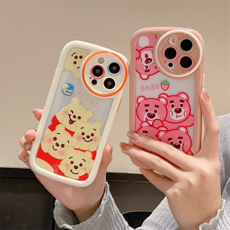 IPHONE Casing Ponsel Kartun Beruang Strawberry Cocok Untuk Iphone14 11 13 12 Pro Max All Inclusive Kontras Vinnie Bear Case Silikon Kartun