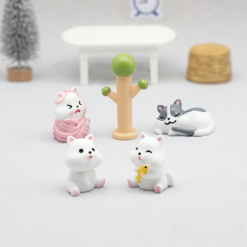 Figurresin Ornamen Miniatur Kucing Pemandangan Mikro Lucu Ornamen Anak Kucing Miniatur Figurine Hewan Yang Indah Kucing Meja Dekorasi Aksesoris