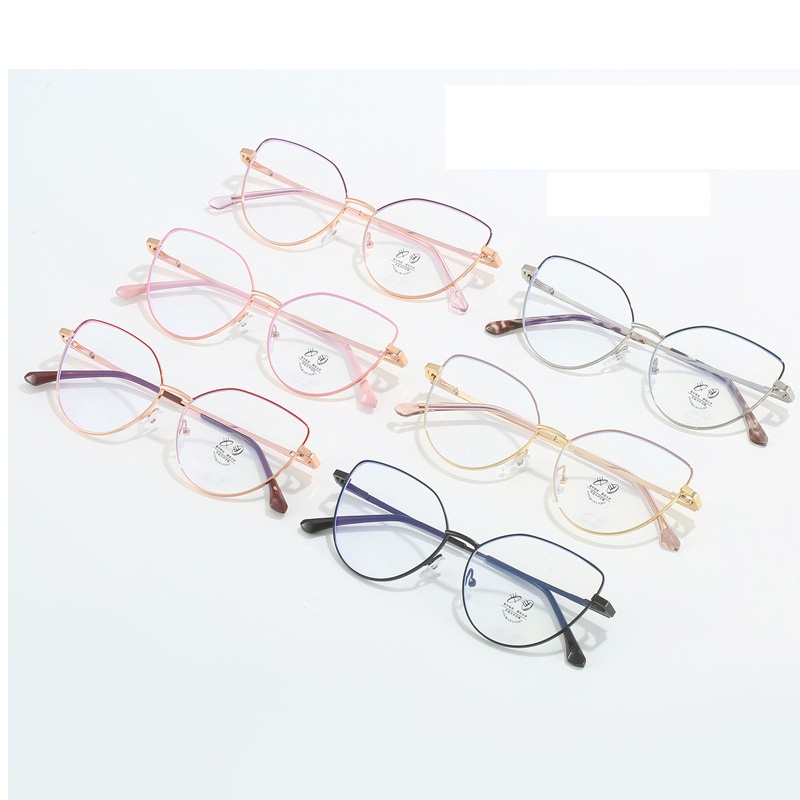 (YUZHU) Kacamata Kupu-Kupu Tidak Teratur Mode Baru Bingkai Logam Cat Eye Anti Blue Light Eyeglasses Untuk Wanita