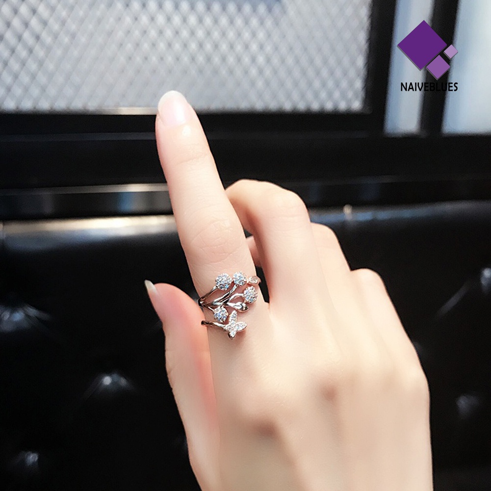 &lt; Naiveblues &gt; Cincin Tunangan Desain Kupu-Kupu Perhiasan Silver Lovely Untuk Wanita Lady