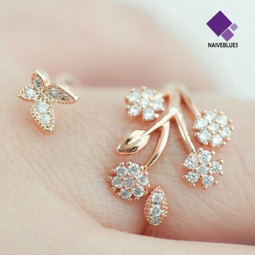 &lt; Naiveblues &gt; Cincin Tunangan Desain Kupu-Kupu Perhiasan Silver Lovely Untuk Wanita Lady