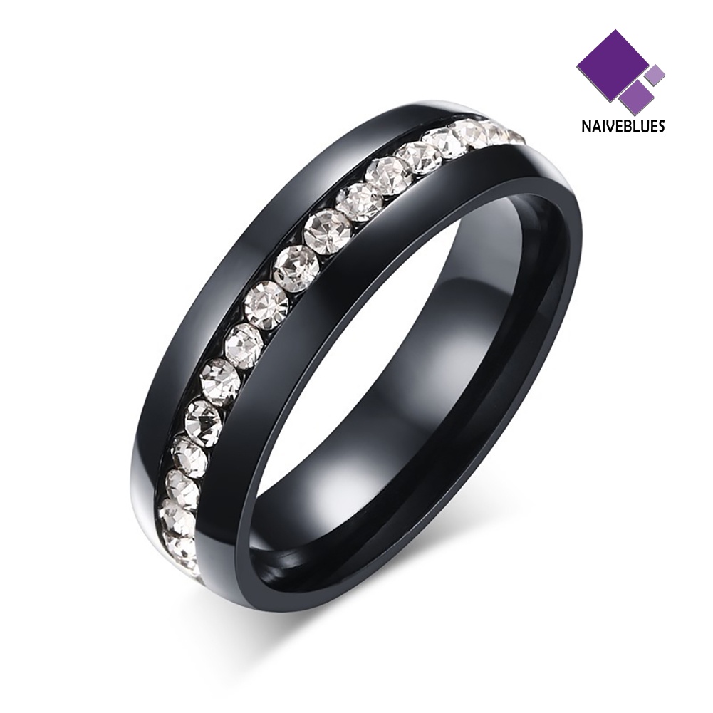 &lt; Naiveblues &gt; Wanita Pria Fashion Stainless Steel Rhinestones Band Pesta Cincin Hadiah