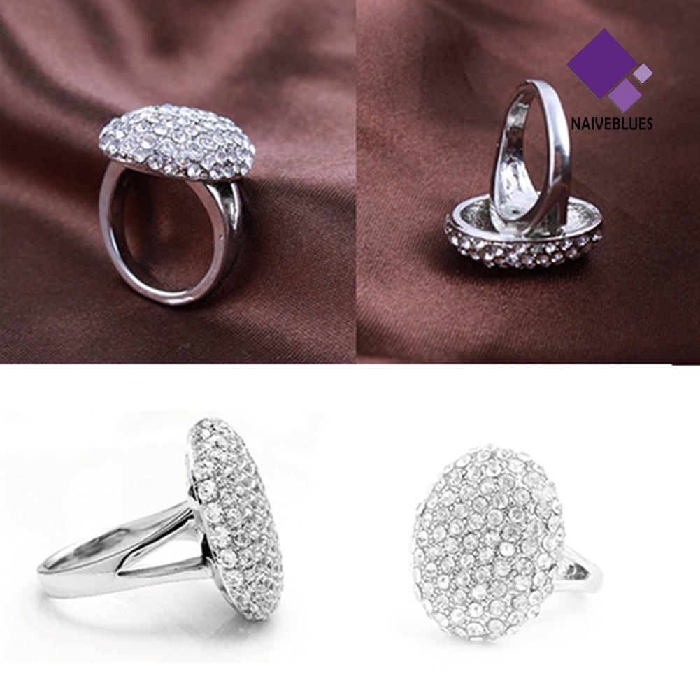 &lt; Naiveblues &gt; Cincin Tunangan Pita Pernikahan Potongan Berlian Imitasi Oval Mewah Wanita45087