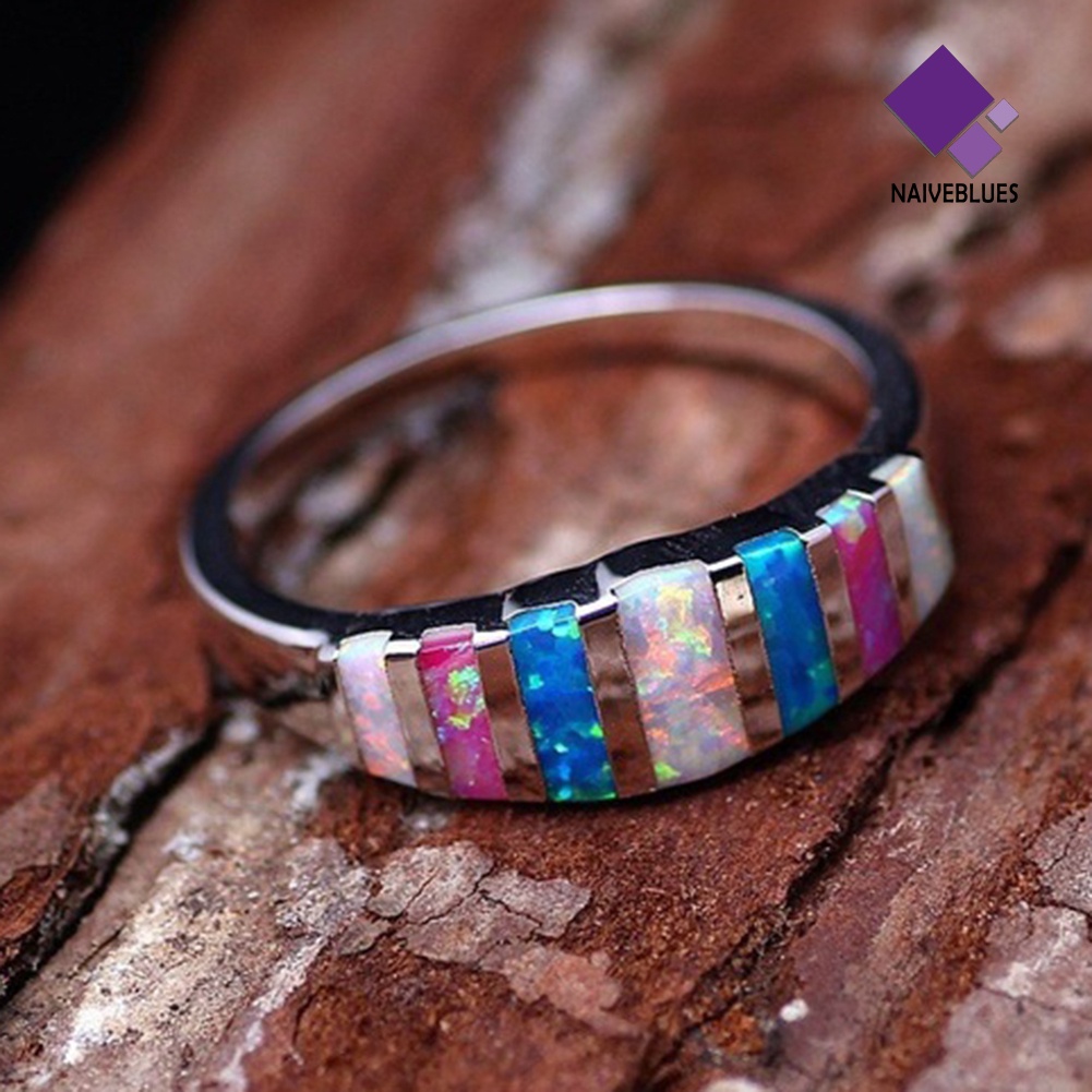 &lt; Naiveblues &gt; Wanita Fashion Multicolor Faux Opal Bertatahkan Jari Cincin Hadiah Perhiasan Pernikahan