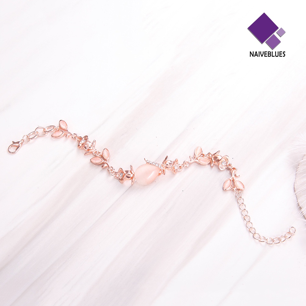&lt; Naiveblues &gt; Fashion Buatan Opal Hias Daun Gelang Wanita Pesta Bangle Hadiah