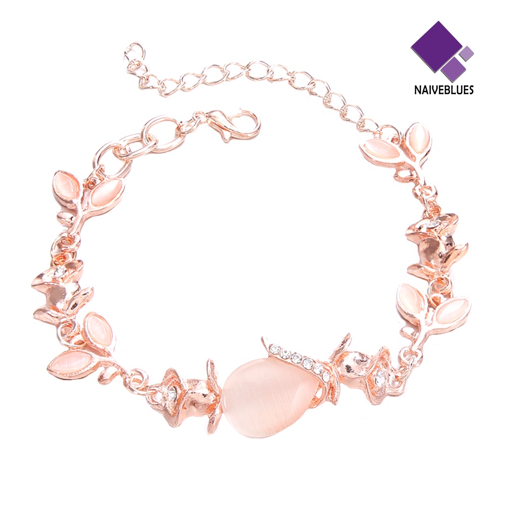 &lt; Naiveblues &gt; Fashion Buatan Opal Hias Daun Gelang Wanita Pesta Bangle Hadiah
