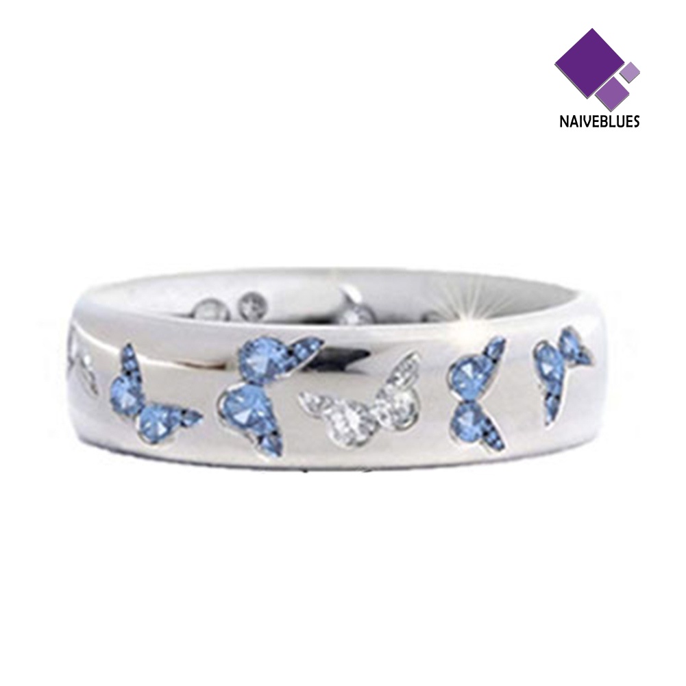 &lt; Naiveblues &gt; Fashion Wanita Kupu-Kupu Cubic Zirconia Bertatahkan Jari Cincin Perhiasan Pernikahan