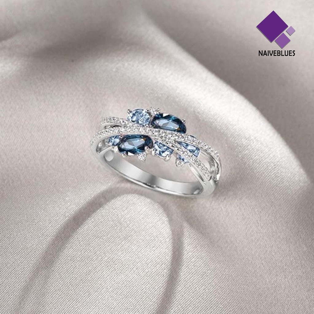 &lt; Naiveblues &gt; Cincin Wanita Bentuk X Cubic Zirconia Perhiasan Vintage Cincin Terang Untuk Dipakai