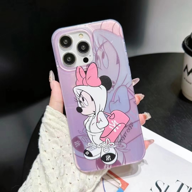 IPHONE Casing Ponsel Mickey Minnie Cocok Untuk Iphone14 13 11 12 Pro Max 14Plus Paket Lengkap Kontras INS Gaya N &amp; Y Kartun Frosted Phone Case