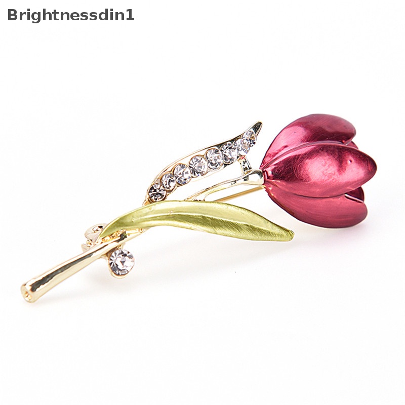 [Brightnessdin1] Pin Bros Bunga Tulip Elegan Berlian Imitasi Kristal Aksesoris Pakaian Perhiasan Butik