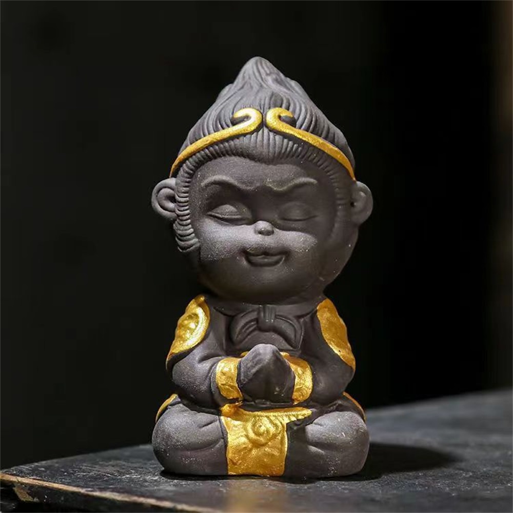 Patung Dekorasi Aquarium Monkey King Keramik Buatan Tangan Matahari Wukong Home Decor