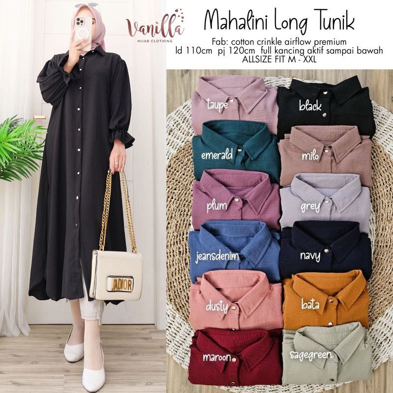 MAHALINI Long Tunik ORI VANILLA | Crinkle Airflow