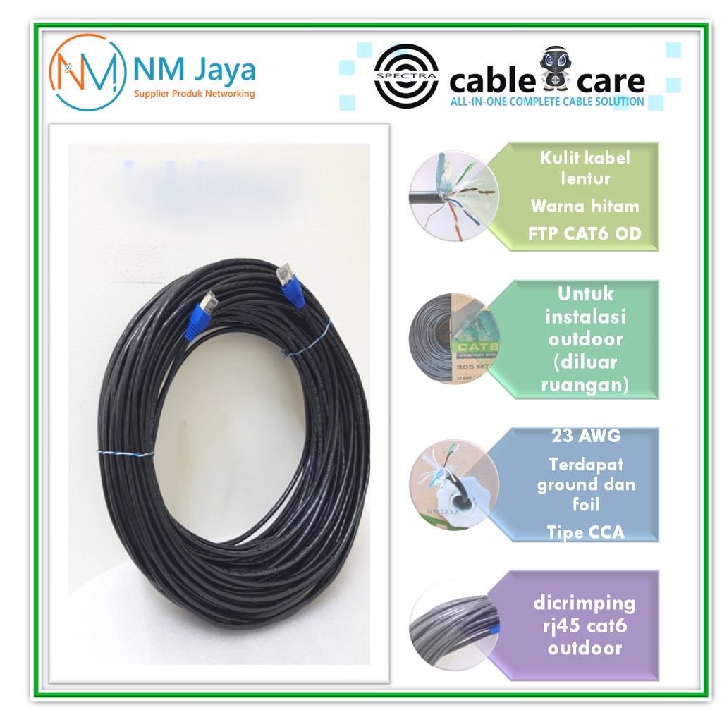 Spectra kabel lan outdoor ftp cat6 35 meter siap pakai sudah dipasang rj45 besi dan plugbooth hitam