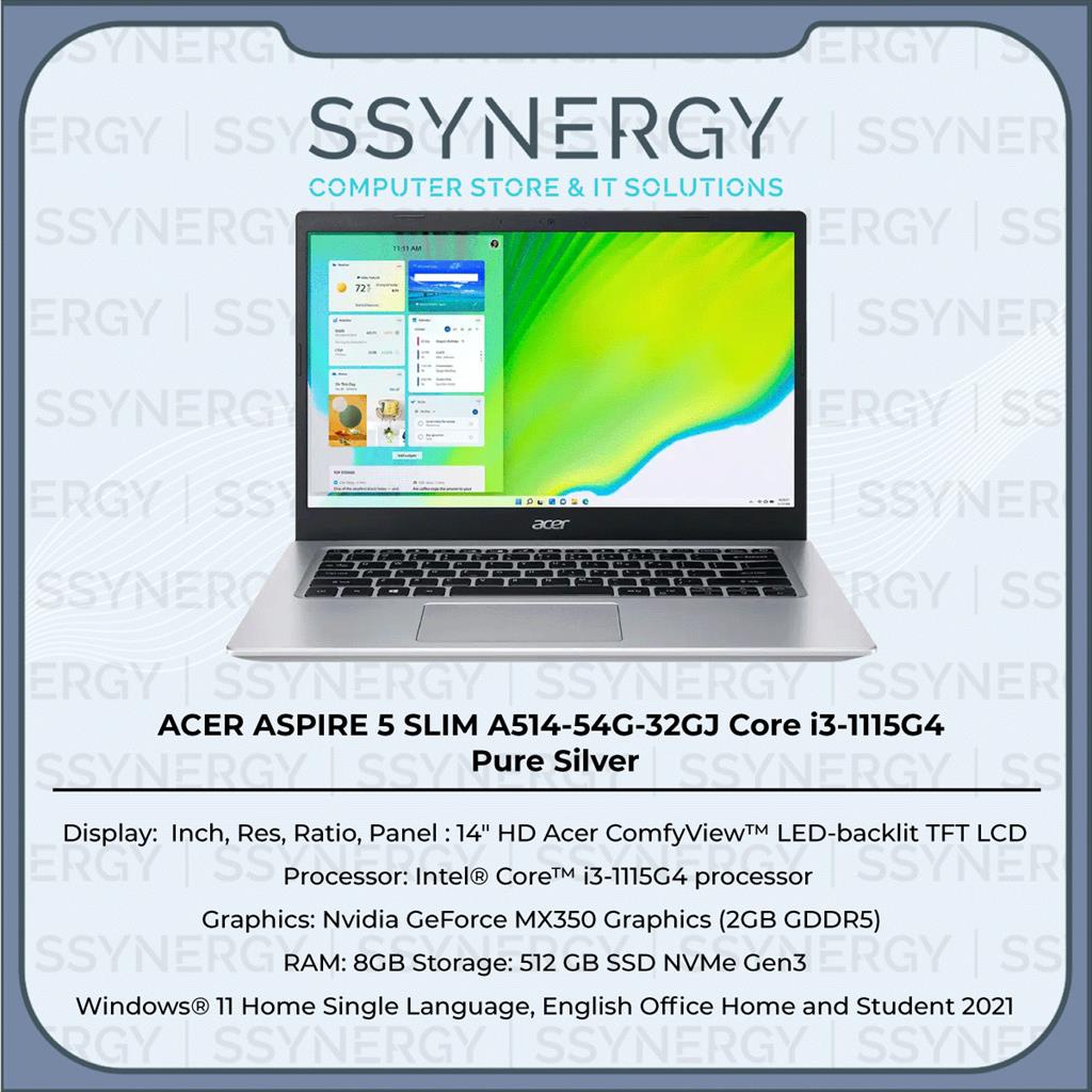ACER ASPIRE 5 SLIM A514 54G 32GJ I3 1115G4 8GB 512SSD MX350 W11+OHS