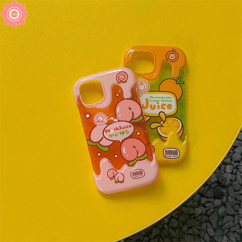 IPHONE Ins Korea Musim Panas Fruits Cute Case Kompatibel Untuk Iphone11 7Plus XR 14 13 12 Pro Max 8Plus 78 Plus X XS Max SE 2020 3D Es Krim Peaches Jeruk Silicon Lembut Penutup Belakang