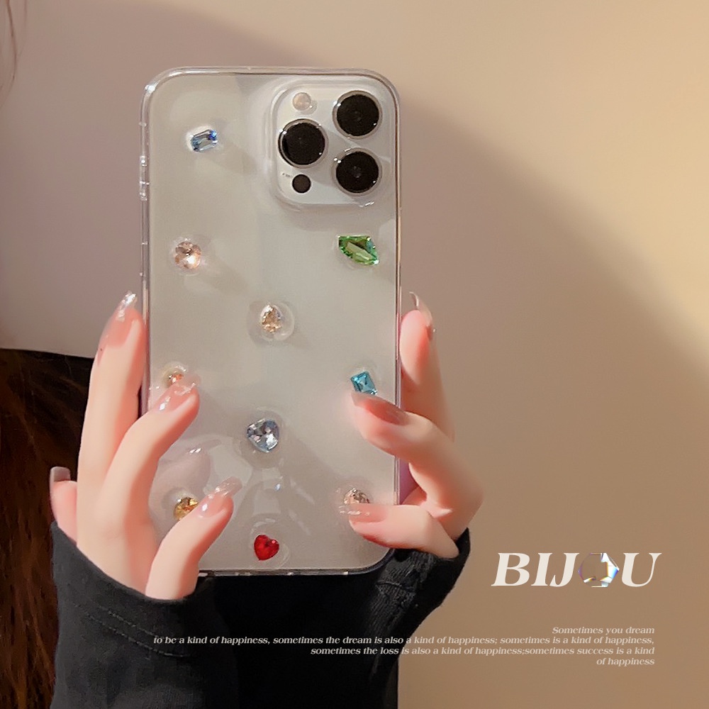Ins Drop Lem Berlian Berwarna Casing Transparan Untuk Iphone 14x XR XM 11 12 13 PRO MAX Casing Cover Pelindung AT0299