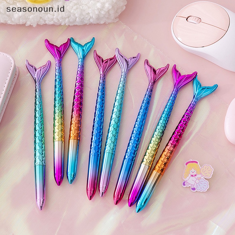 Seasonoun Mermaid Tail Desain Gel Pens 0.5mm Tinta Hitam Pena Netral Anak-Anak Puji Hadiah.