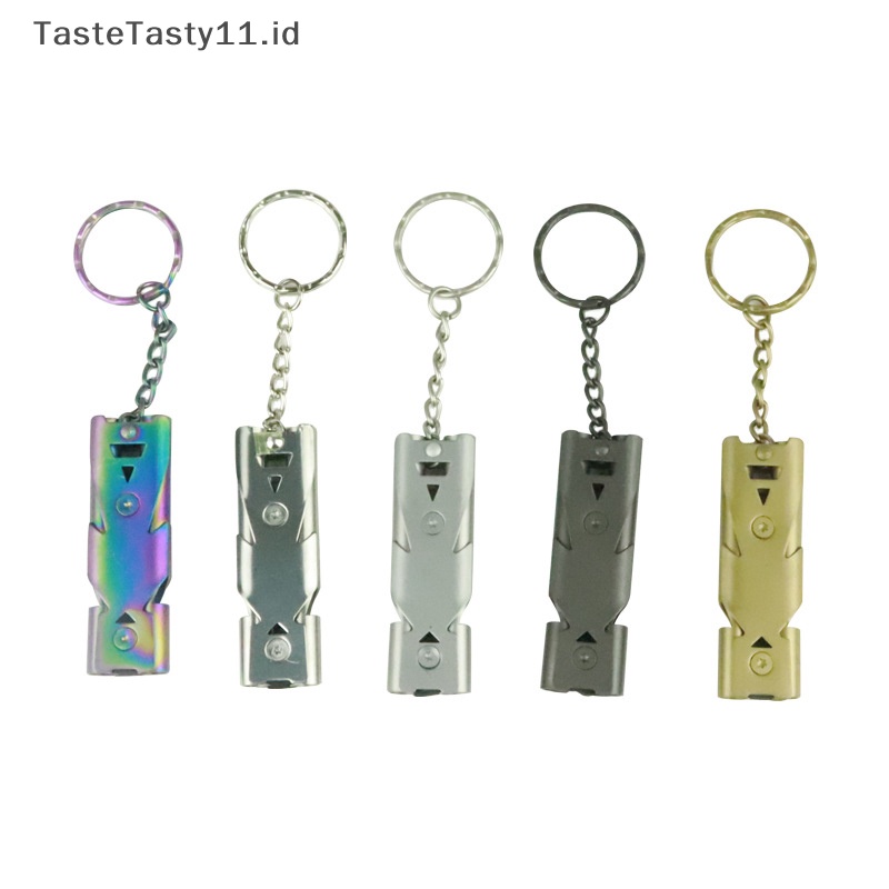 Tastetasty al Double Tube Survival Whistle Portable Stainless Steel Gantungan Kunci Outdoor Tools Training Whistle Untuk Camping Hiking.