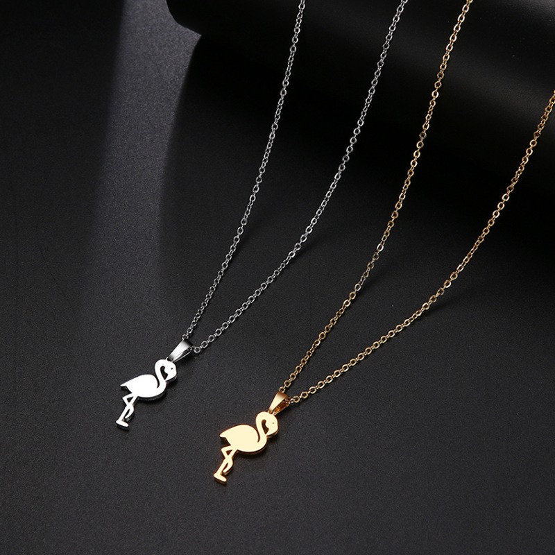 Zh Perhiasan Sederhana Stainless Steel Mulia Flamingo Liontin Fashion Wanita Kalung Hip Hop Aksesoris Pesta