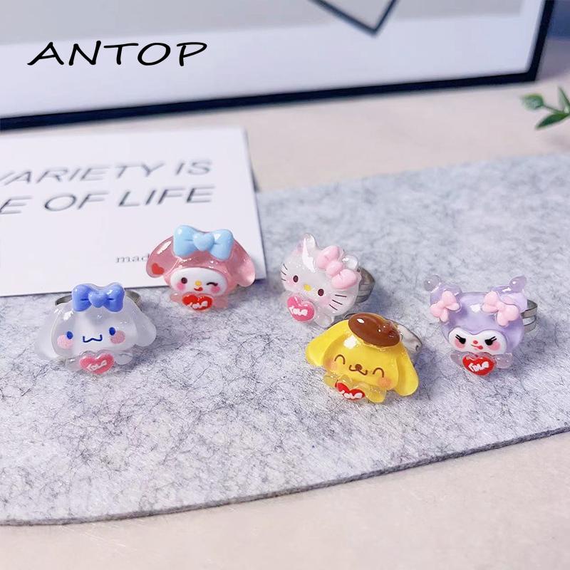 [antop] Cinta Sanrio Cincin Gadis Yang Indah Cincin Resin Pasangan Saudara Perempuan Kreatif Cincin