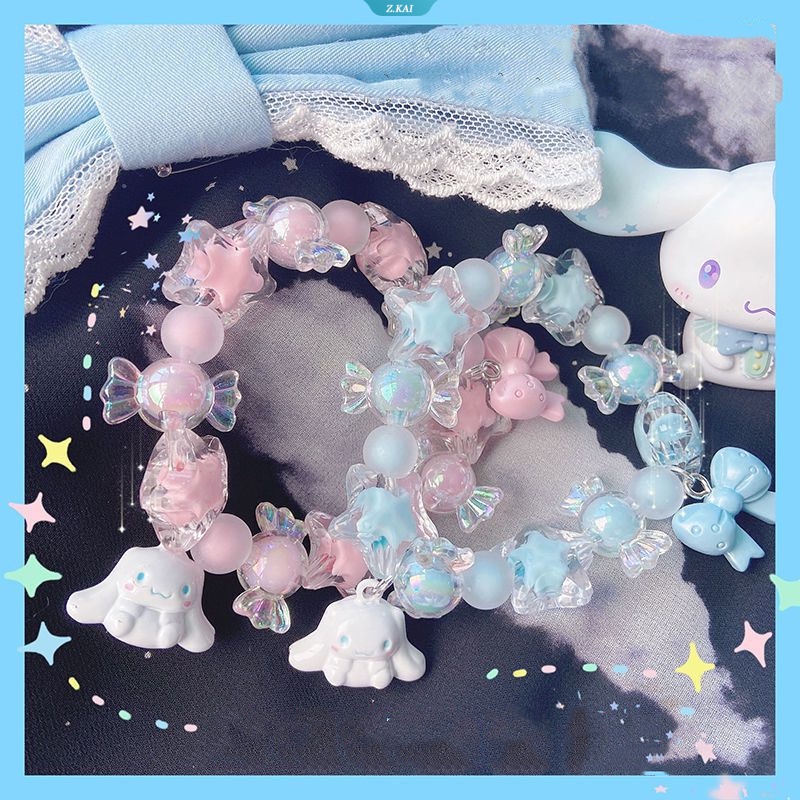 Sanrio Pink Dan Biru Cinnamoroll Handmade Lolita Girl Candy Bracelet Rainbow Stars Lolita Beads Bracelet Lolita Gaya Korea Handwear Perhiasan [ZK]