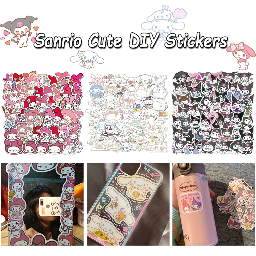 【sanrio stickers】50/100pcs Kartun Sanrio Stiker Tahan Air Lucu Kulomi Melody Cinnamoroll Stiker DIY Bahan Untuk Cangkir Air Tangan Akun Dekorasi Stiker Alat Tulis