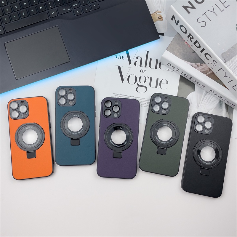 Mgasafe Wireless Charging Magnetic Suction phone case Cocok Untuk iPhone 11 12 13 14 Pro max Magnetic Metal Stand Armored phone case Pelindung Lensa case Frosted Warna Polos