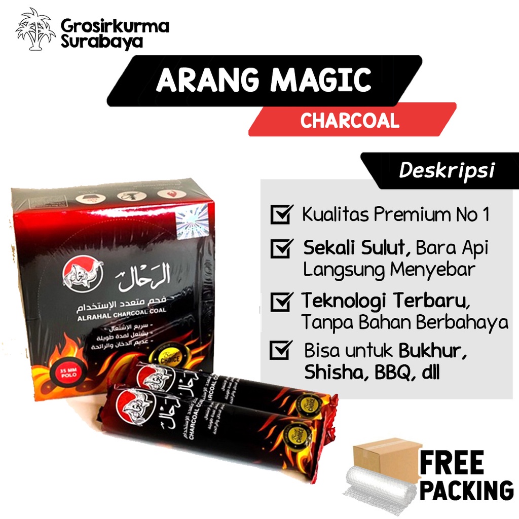 ARANG MAGIC AL RAHAL Premium Sekali Sulut Langsung Nyala Charco Thunder Untuk Miniatur Shisa Bukhur